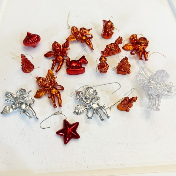 Vintage Other - Vintage Christmas Ornaments Plastic Shiny Silver Red Clear Angels Bundle 16
